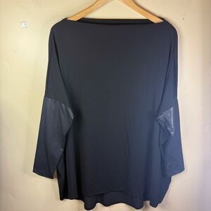 Bryn Walker Womens Size Medium Black Flowy Mixed Media Blouse Office Career Wear